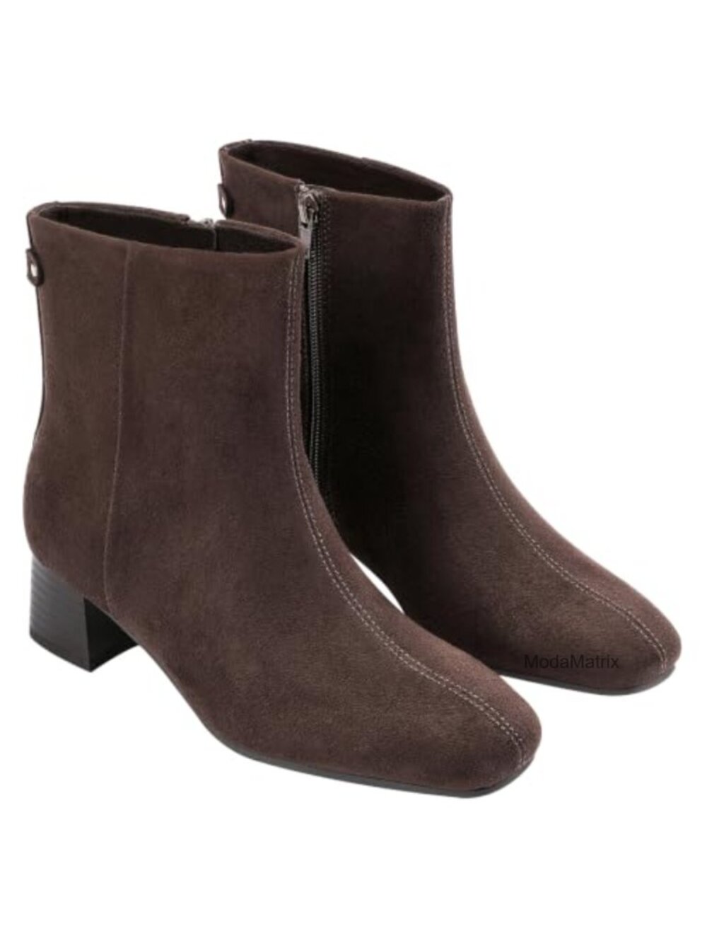 Wide Width Square Toe Ankle Booties Low Block Heel Faux Suede Fall Winter